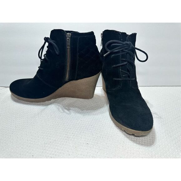 Mia black suede wedge heeled booties size 11 - Picture 1 of 10